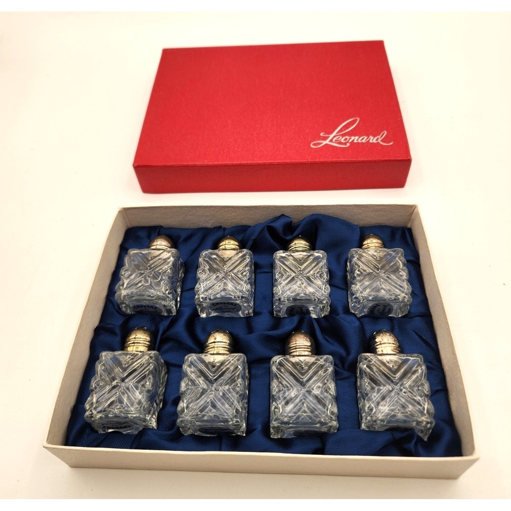 Crystal Leonard Individual Salt Pepper Shakers 8 PC Set Original Box Japan NEW